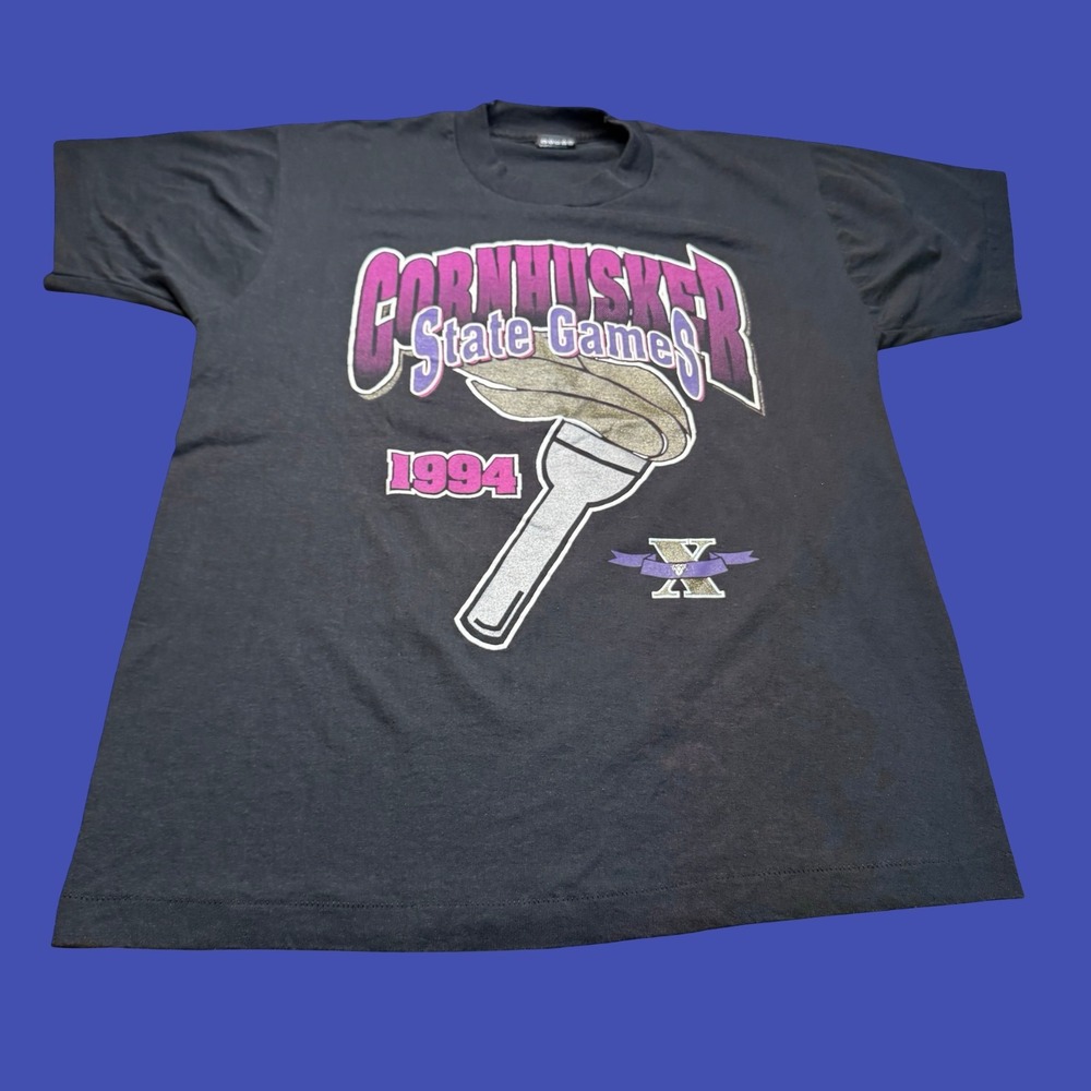 1994 Cornhusker State Games T Shirt Mens Large Black Nebraska Vintage USA